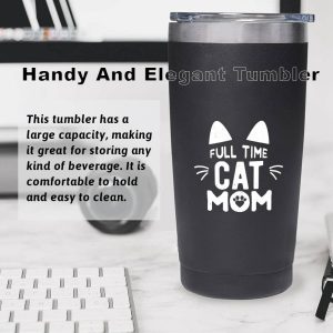 Cat Mom 1pc 20oz Insulated Stainless Steel Coffee Tumbler Leak Proof Lid Special Gift Idea for Her Women Friend Bestie Sister Girlfriend Gf Wife Mother in Law Son Daughter Mothers Day Birthday Christmas Unique Funny Novelty Pet Catlover Travel Mug