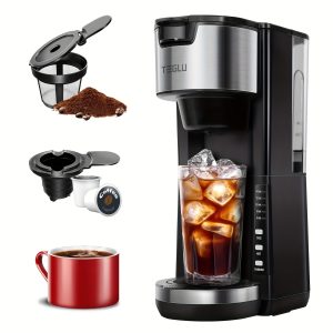 Coffee Maker Single Serve for K-Cups and Ground Coffee, Iced Coffee Maker with 30 oz. Removable Water Tank, Brews 6 to 14 oz. Cup Size, Fits Travel Mugs, Black