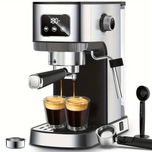 Espresso Machine, Cappuccino & Latte Machine with ESE POD Filter & Milk Frother Steam Wand, Accurate Temperature & Time Control, Compact Coffee Machine for Home, Stainless Steel