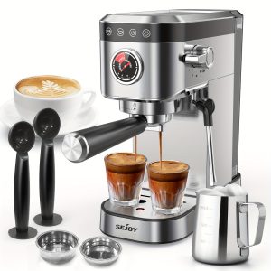 Espresso Machine 20 Bar For Newbie, Professional Espresso Maker With Milk Forth Steam Wand & Latte-art Cup, Compact Coffee Machine With 34oz Removable Water Tank For Cappuccino, Latte, Gift For Dad Or Mom