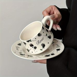 Black Rose Coffee Cup And Saucer