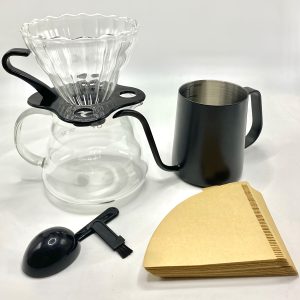 WICK AND HIS PETS Starter Version 7/6-PCS Coffee Set P2 Pour-Over Kettle Filter Cup Thermometer V02 Original Color Filter Papers (40 sheets) Sharing Kettle (360ml) Coffee Scoop Cleaning Brush - Modern Essential for Coffee Enthusiasts Home or Travel